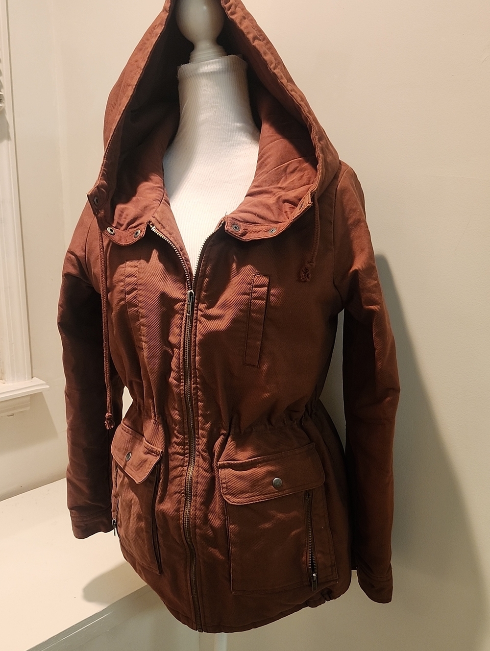 RVCA Nature X Industry Chore COAT 100% Cotton Brown Medium Attached Hood